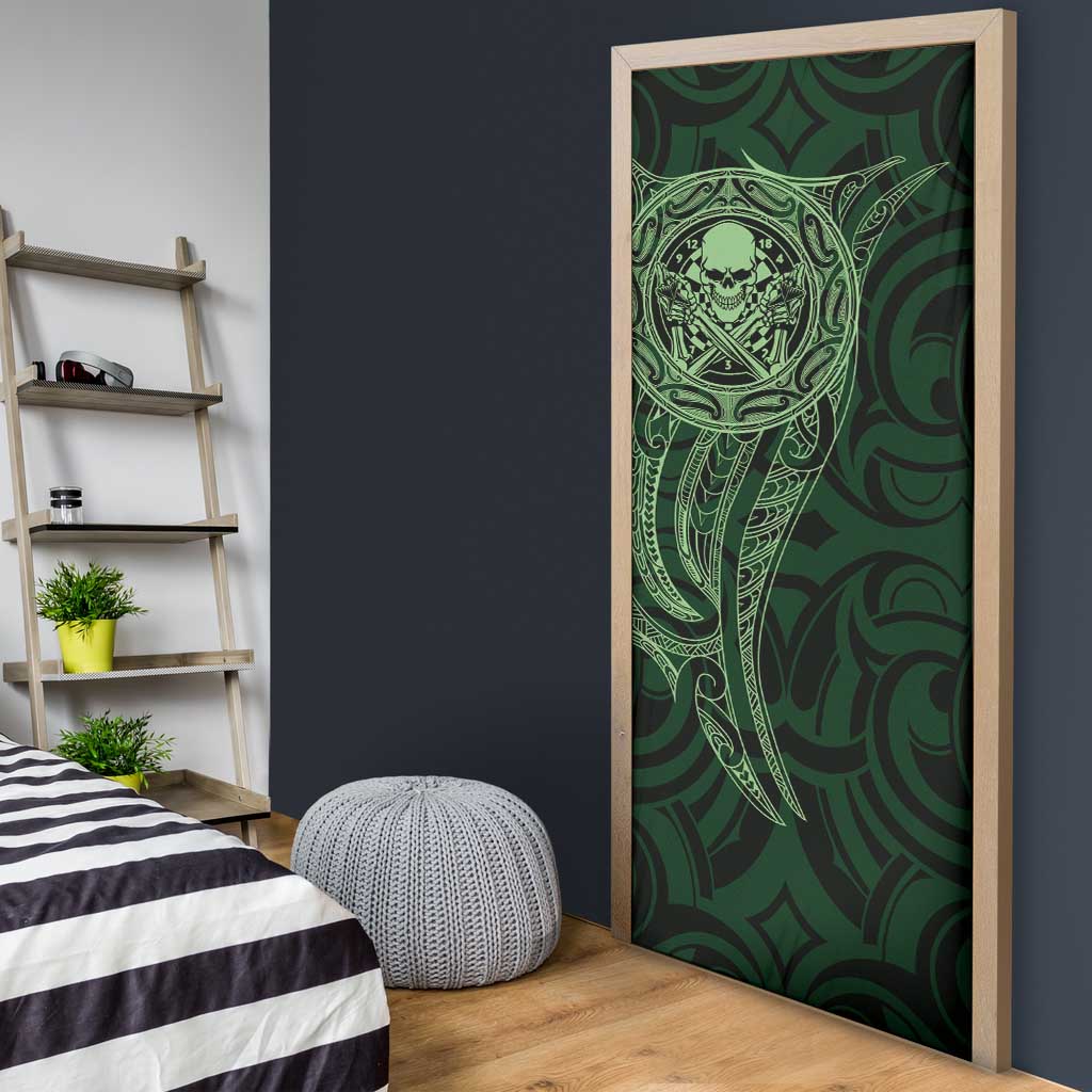 New Zealand Skull Darts Door Cover Aotearoa Maori Chest Tattoo Stylized Green LT14 - Polynesian Pride