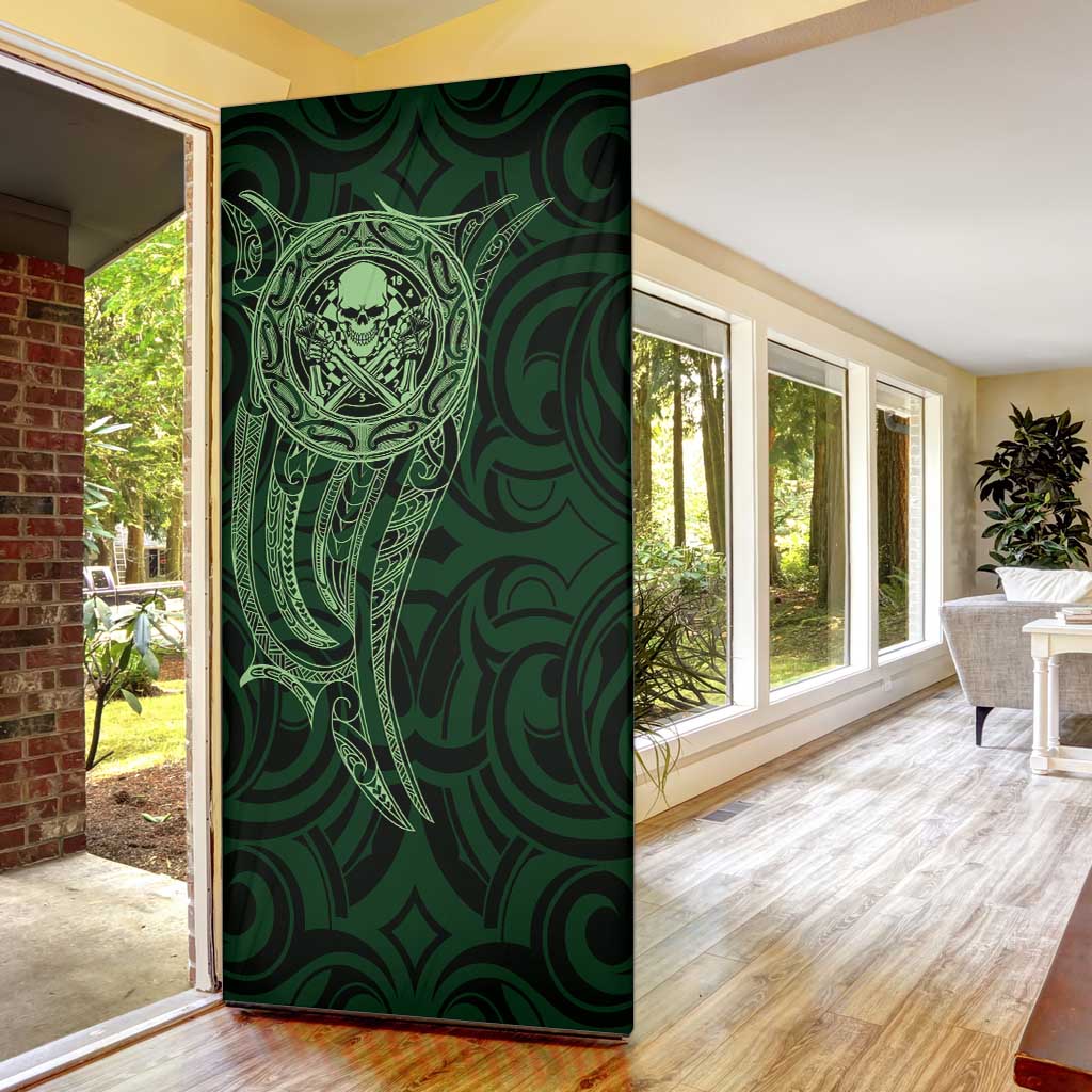 New Zealand Skull Darts Door Cover Aotearoa Maori Chest Tattoo Stylized Green LT14 - Polynesian Pride