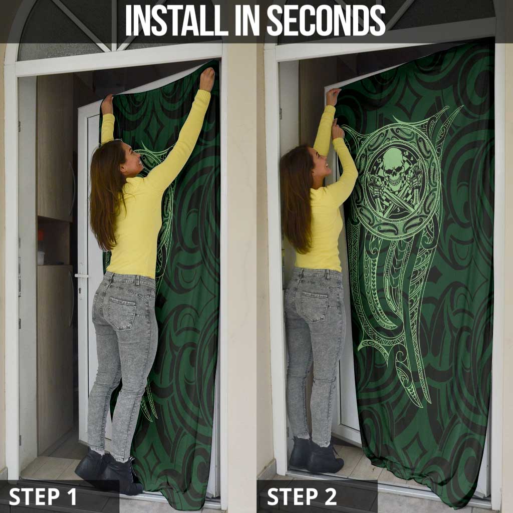 New Zealand Skull Darts Door Cover Aotearoa Maori Chest Tattoo Stylized Green LT14 - Polynesian Pride