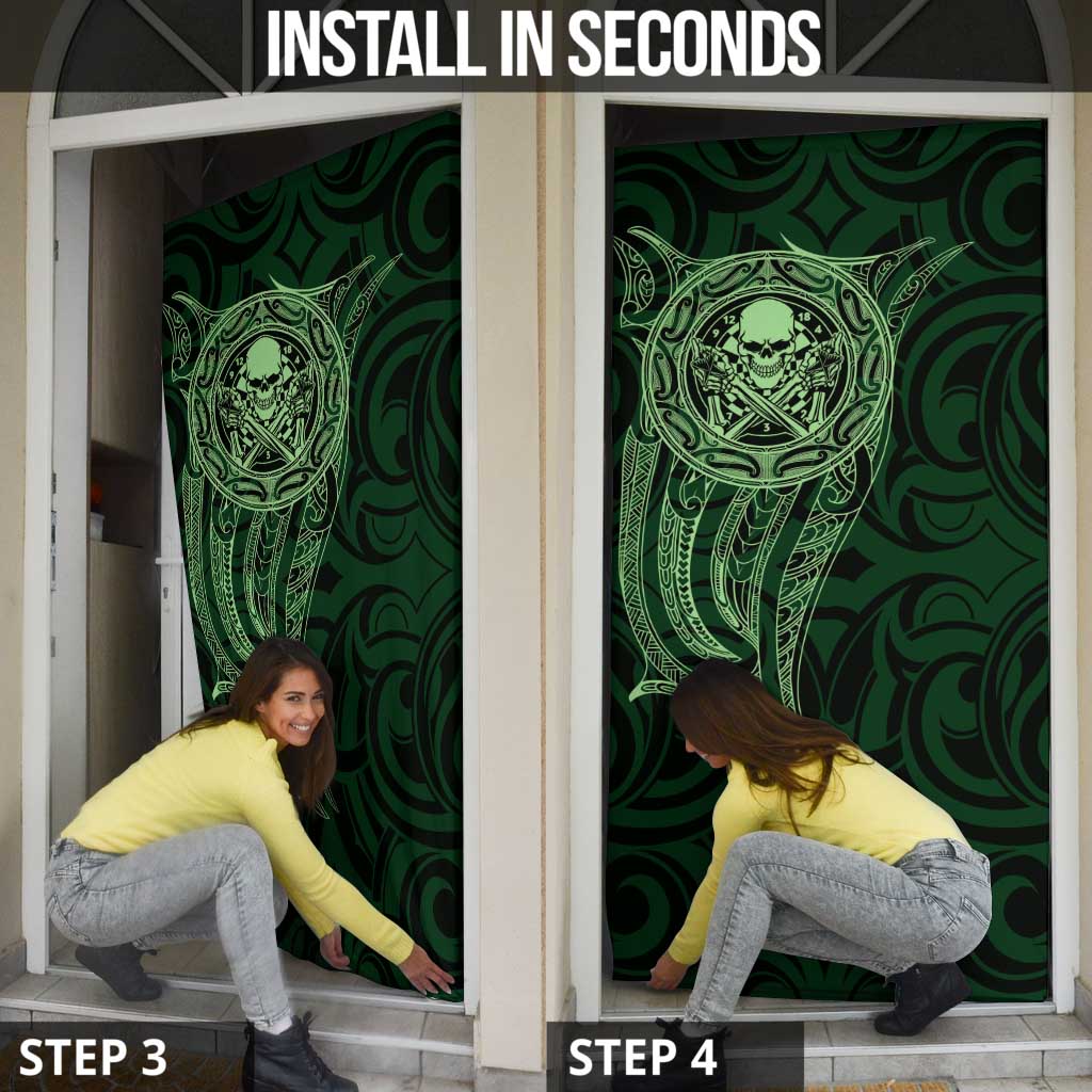 New Zealand Skull Darts Door Cover Aotearoa Maori Chest Tattoo Stylized Green LT14 - Polynesian Pride