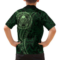 New Zealand Skull Darts Family Matching Off Shoulder Maxi Dress and Hawaiian Shirt Aotearoa Maori Chest Tattoo Stylized Green LT14 - Polynesian Pride