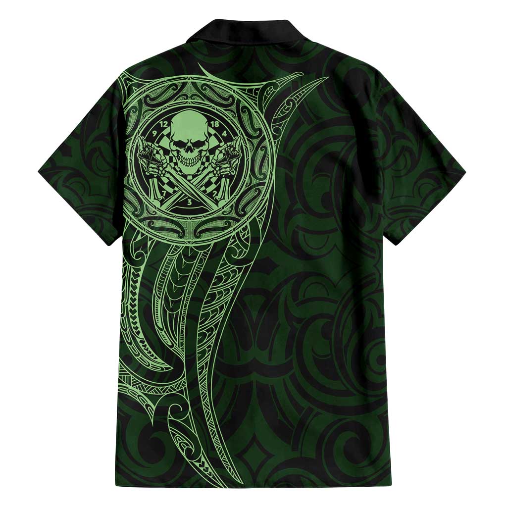 New Zealand Skull Darts Family Matching Off Shoulder Short Dress and Hawaiian Shirt Aotearoa Maori Chest Tattoo Stylized Green LT14 - Polynesian Pride