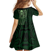 New Zealand Skull Darts Family Matching Summer Maxi Dress and Hawaiian Shirt Aotearoa Maori Chest Tattoo Stylized Green LT14 - Polynesian Pride