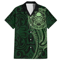New Zealand Skull Darts Family Matching Summer Maxi Dress and Hawaiian Shirt Aotearoa Maori Chest Tattoo Stylized Green LT14 Dad's Shirt - Short Sleeve Green - Polynesian Pride