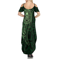New Zealand Skull Darts Family Matching Summer Maxi Dress and Hawaiian Shirt Aotearoa Maori Chest Tattoo Stylized Green LT14 - Polynesian Pride
