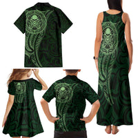 New Zealand Skull Darts Family Matching Tank Maxi Dress and Hawaiian Shirt Aotearoa Maori Chest Tattoo Stylized Green LT14 - Polynesian Pride