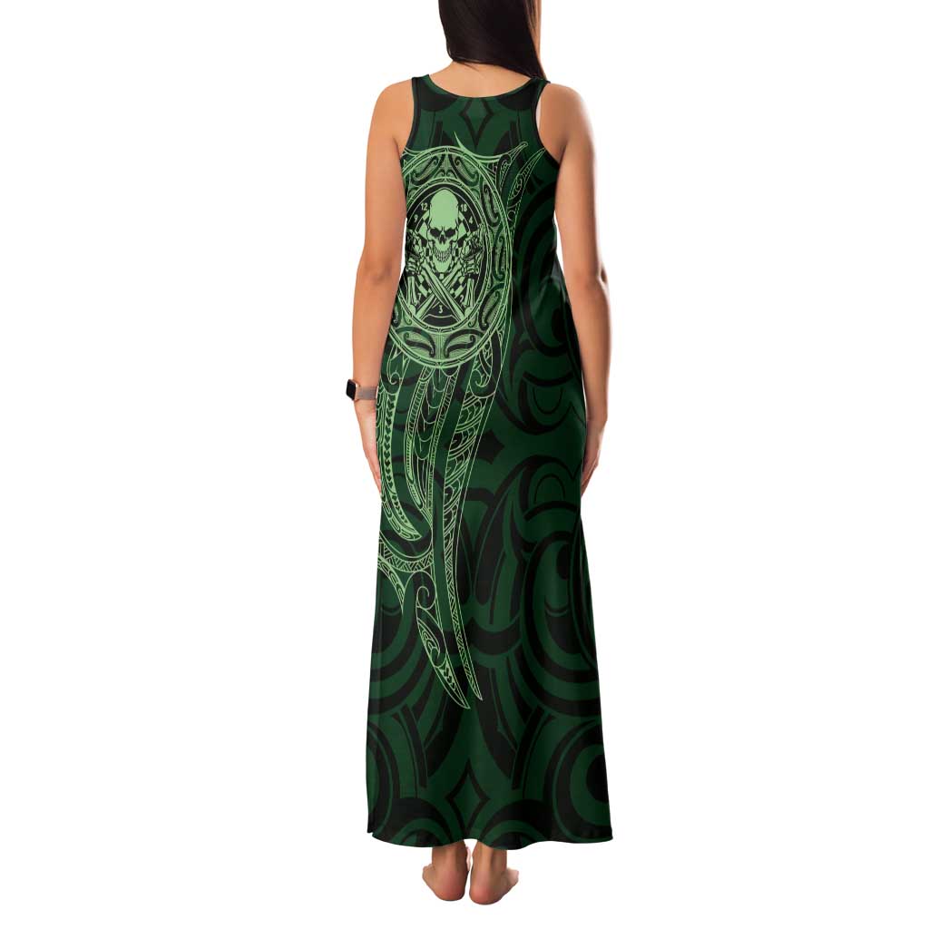 New Zealand Skull Darts Family Matching Tank Maxi Dress and Hawaiian Shirt Aotearoa Maori Chest Tattoo Stylized Green LT14 - Polynesian Pride