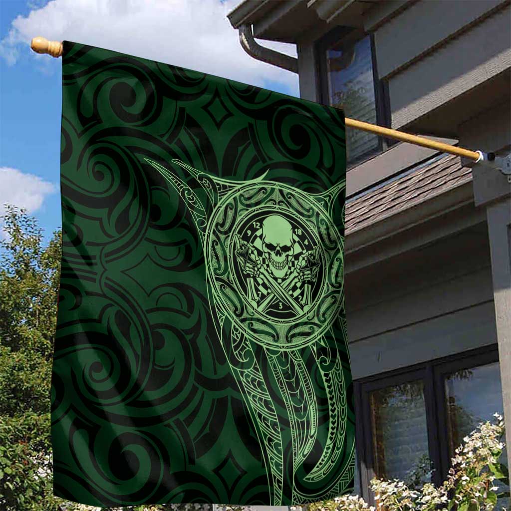 New Zealand Skull Darts Garden Flag Aotearoa Maori Chest Tattoo Stylized Green LT14 - Polynesian Pride