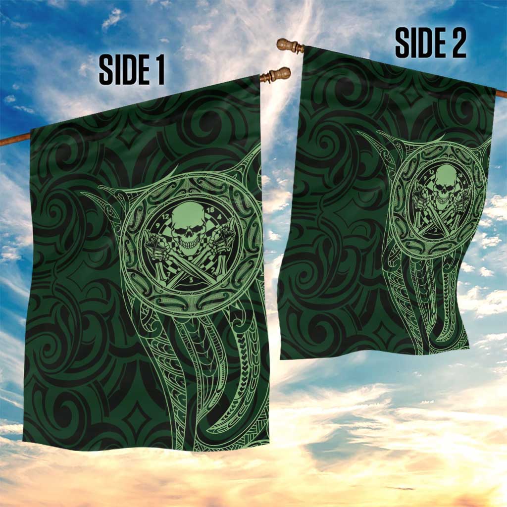 New Zealand Skull Darts Garden Flag Aotearoa Maori Chest Tattoo Stylized Green LT14 - Polynesian Pride