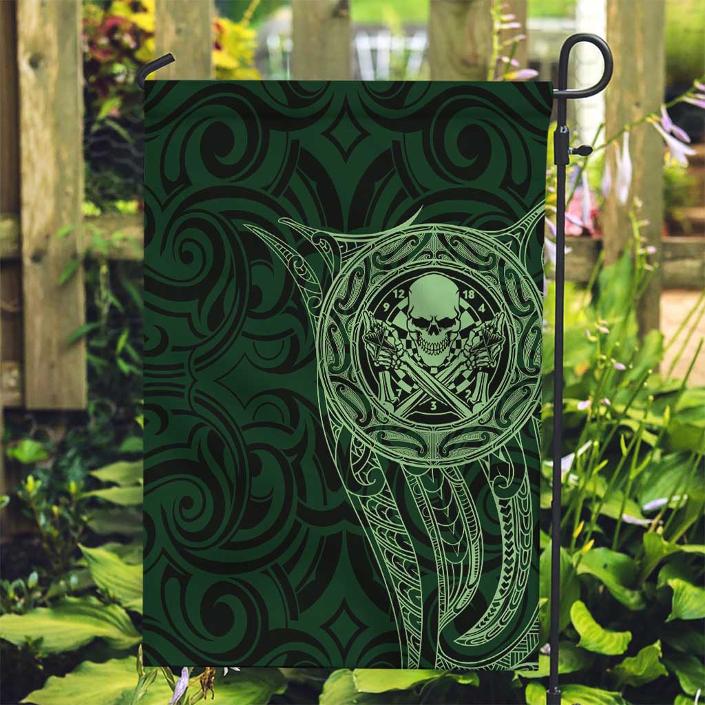 New Zealand Skull Darts Garden Flag Aotearoa Maori Chest Tattoo Stylized Green LT14 Garden Flag Green - Polynesian Pride