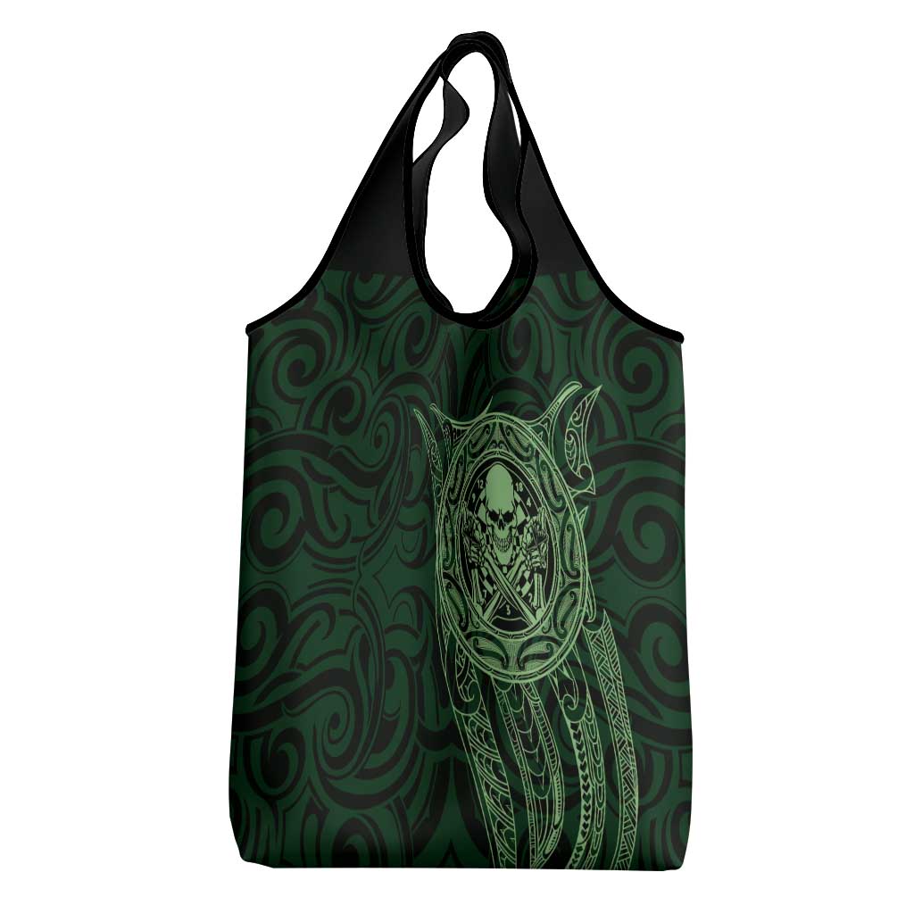 New Zealand Skull Darts Grocery Bag Aotearoa Maori Chest Tattoo Stylized Green LT14 - Polynesian Pride