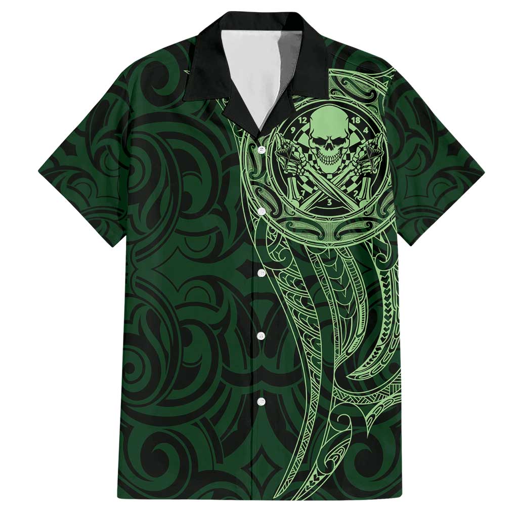 New Zealand Skull Darts Hawaiian Shirt Aotearoa Maori Chest Tattoo Stylized Green LT14 Green - Polynesian Pride