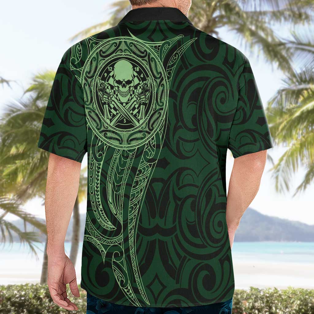 New Zealand Skull Darts Hawaiian Shirt Aotearoa Maori Chest Tattoo Stylized Green LT14 - Polynesian Pride