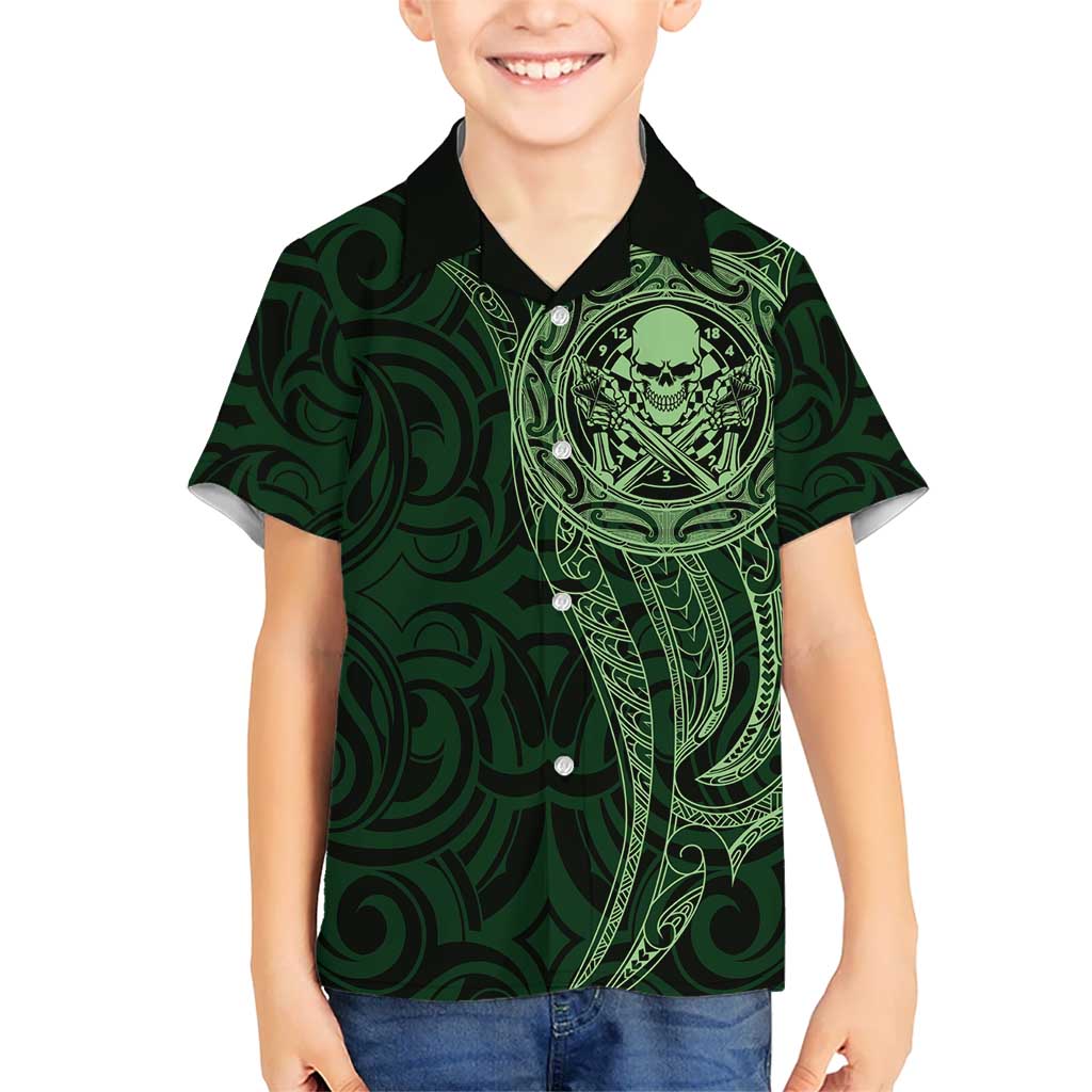 New Zealand Skull Darts Hawaiian Shirt Aotearoa Maori Chest Tattoo Stylized Green LT14 - Polynesian Pride