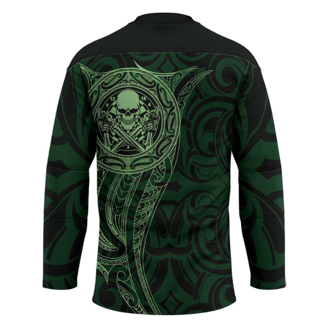 New Zealand Skull Darts Hockey Jersey Aotearoa Maori Chest Tattoo Stylized Green LT14 - Polynesian Pride