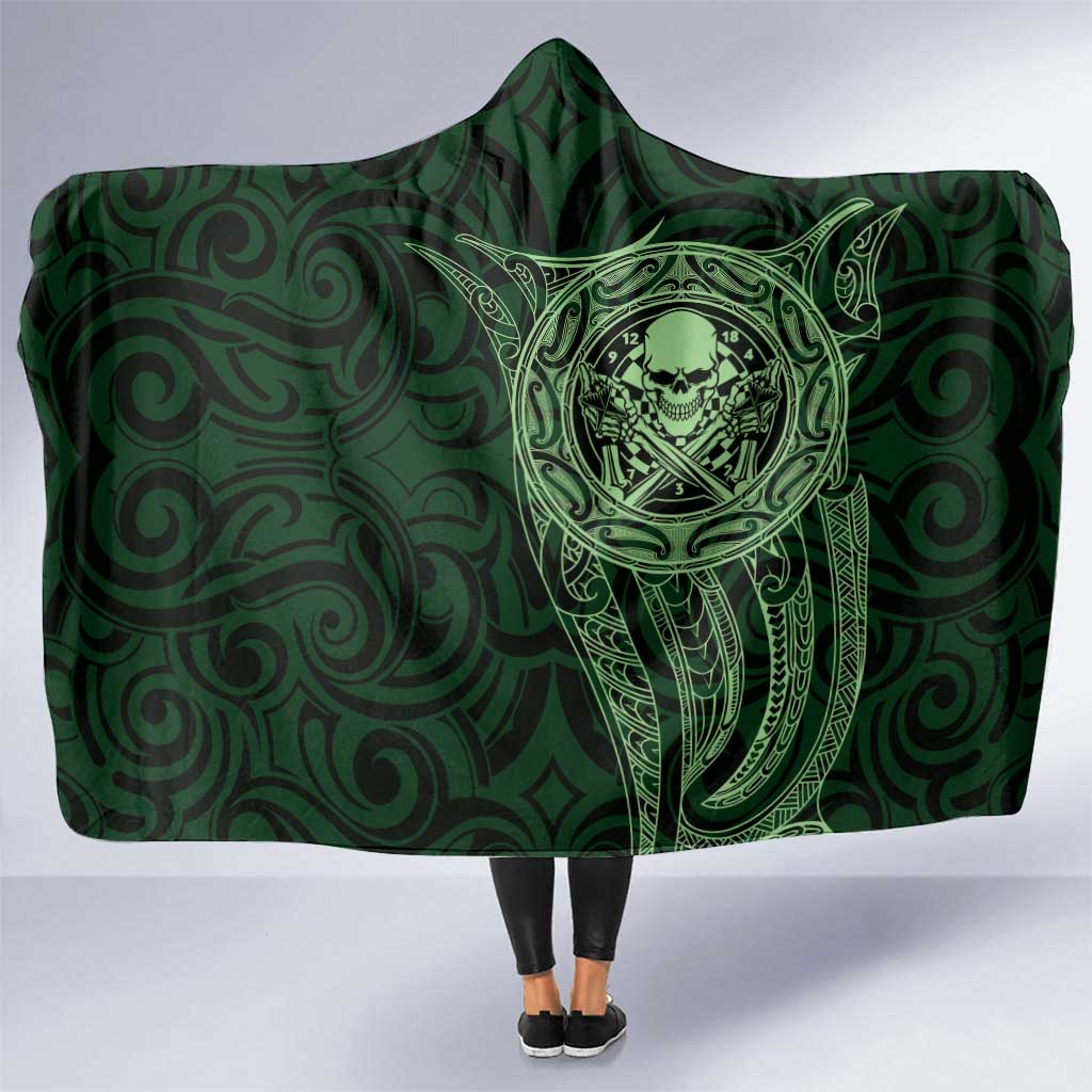 New Zealand Skull Darts Hooded Blanket Aotearoa Maori Chest Tattoo Stylized Green LT14 One Size Green - Polynesian Pride