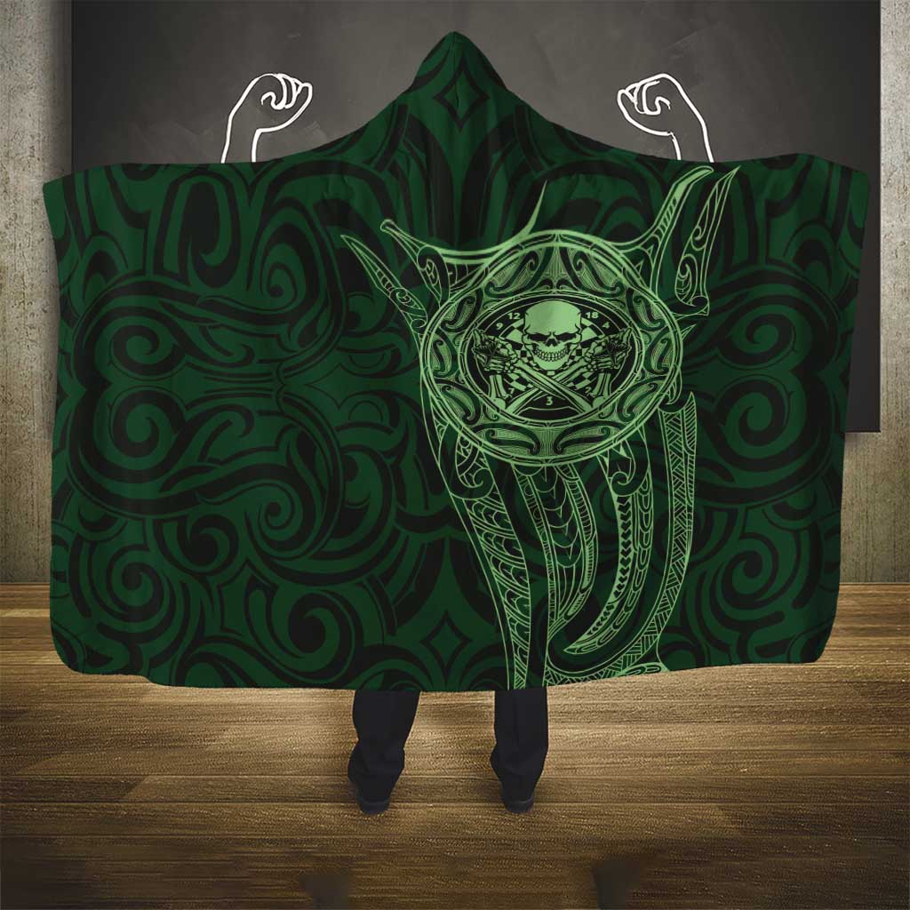 New Zealand Skull Darts Hooded Blanket Aotearoa Maori Chest Tattoo Stylized Green LT14 - Polynesian Pride