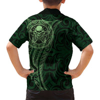 New Zealand Skull Darts Kid Hawaiian Shirt Aotearoa Maori Chest Tattoo Stylized Green LT14 - Polynesian Pride