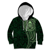 New Zealand Skull Darts Kid Hoodie Aotearoa Maori Chest Tattoo Stylized Green LT14 Hoodie Green - Polynesian Pride