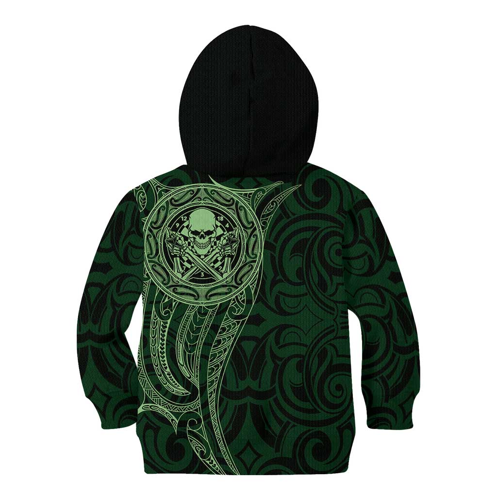 New Zealand Skull Darts Kid Hoodie Aotearoa Maori Chest Tattoo Stylized Green LT14 - Polynesian Pride