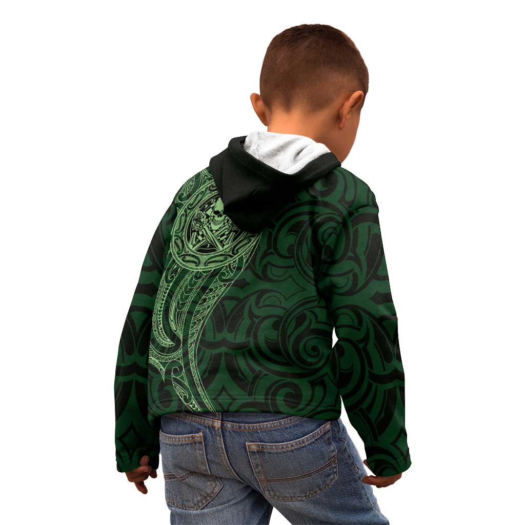 New Zealand Skull Darts Kid Hoodie Aotearoa Maori Chest Tattoo Stylized Green LT14 - Polynesian Pride