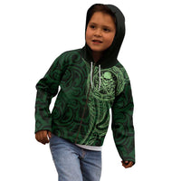 New Zealand Skull Darts Kid Hoodie Aotearoa Maori Chest Tattoo Stylized Green LT14 - Polynesian Pride