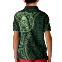 New Zealand Skull Darts Kid Polo Shirt Aotearoa Maori Chest Tattoo Stylized Green LT14 - Polynesian Pride