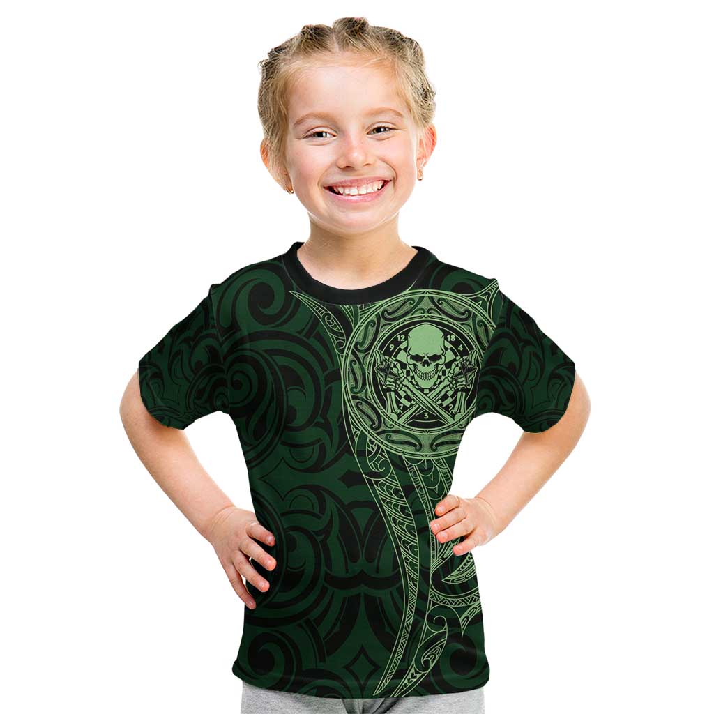 New Zealand Skull Darts Kid T Shirt Aotearoa Maori Chest Tattoo Stylized Green LT14 Green - Polynesian Pride