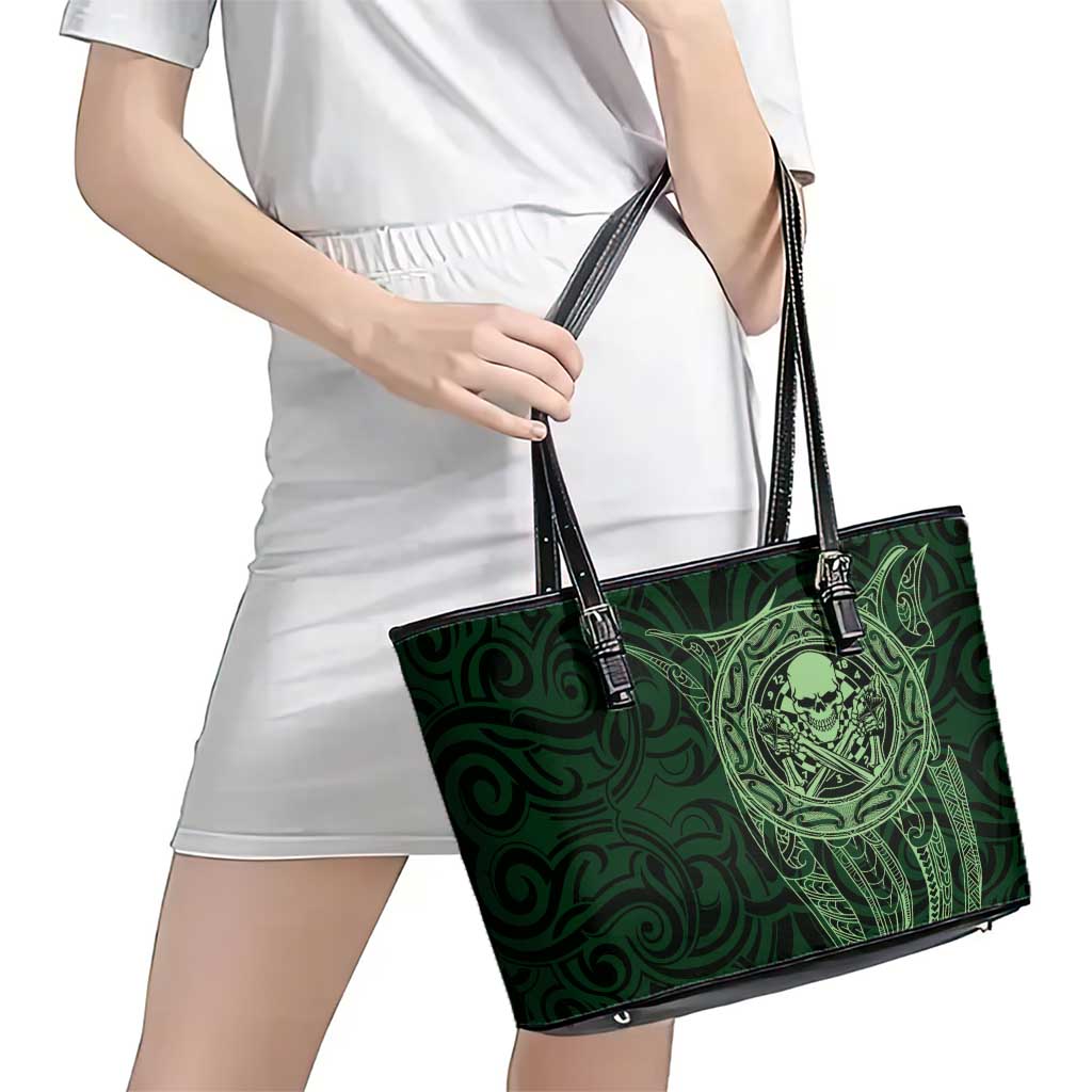 New Zealand Skull Darts Leather Tote Bag Aotearoa Maori Chest Tattoo Stylized Green LT14 - Polynesian Pride