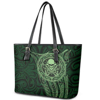 New Zealand Skull Darts Leather Tote Bag Aotearoa Maori Chest Tattoo Stylized Green LT14 - Polynesian Pride