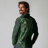 New Zealand Skull Darts Long Sleeve Polo Shirt Aotearoa Maori Chest Tattoo Stylized Green LT14 - Polynesian Pride