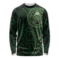 New Zealand Skull Darts Long Sleeve Shirt Aotearoa Maori Chest Tattoo Stylized Green LT14 Unisex Green - Polynesian Pride