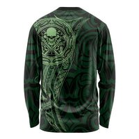 New Zealand Skull Darts Long Sleeve Shirt Aotearoa Maori Chest Tattoo Stylized Green LT14 - Polynesian Pride
