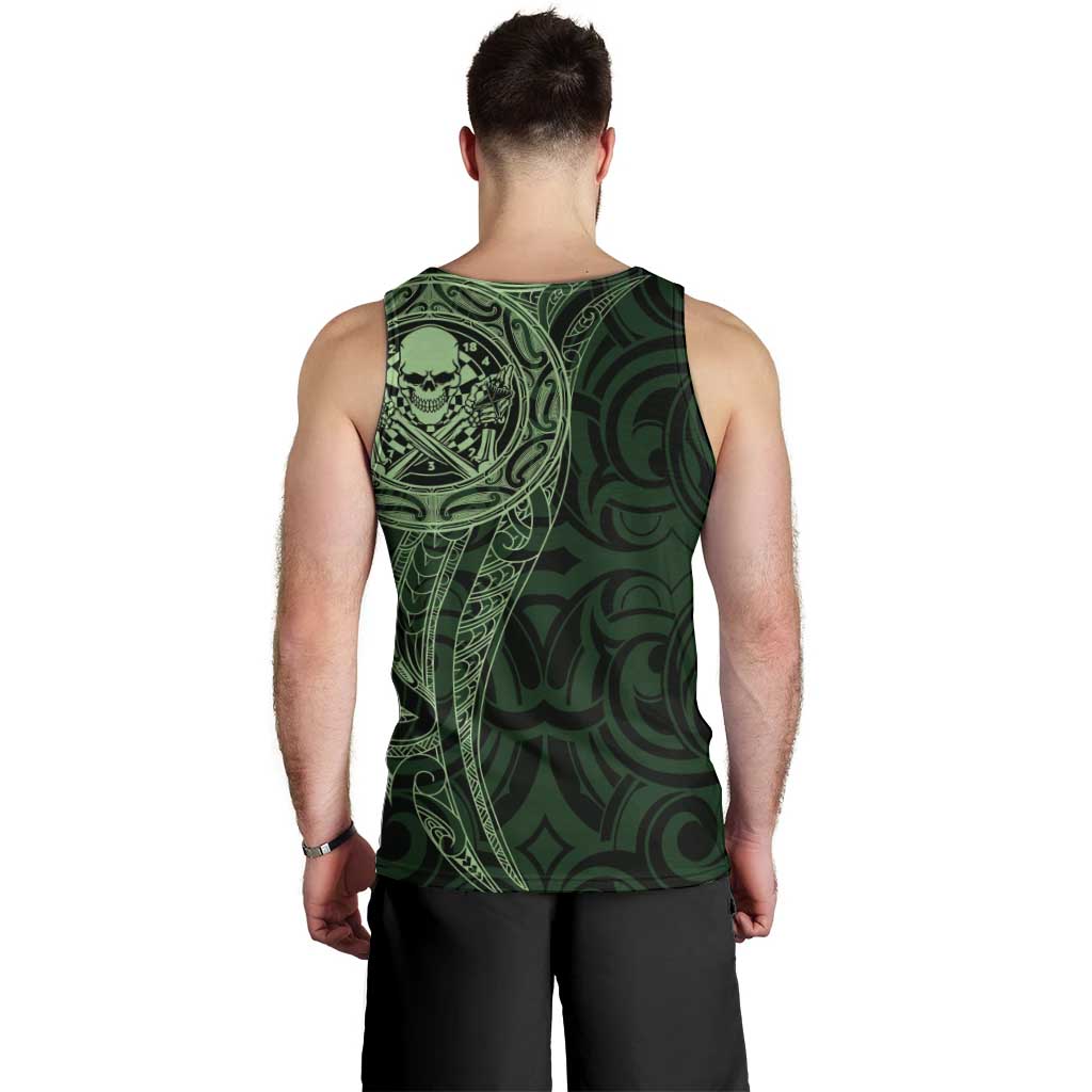 New Zealand Skull Darts Men Tank Top Aotearoa Maori Chest Tattoo Stylized Green LT14 - Polynesian Pride