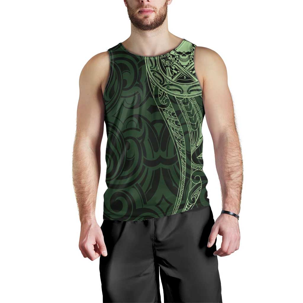 New Zealand Skull Darts Men Tank Top Aotearoa Maori Chest Tattoo Stylized Green LT14 - Polynesian Pride