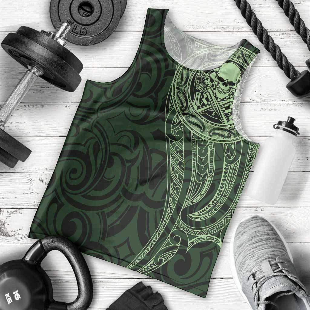 New Zealand Skull Darts Men Tank Top Aotearoa Maori Chest Tattoo Stylized Green LT14 - Polynesian Pride