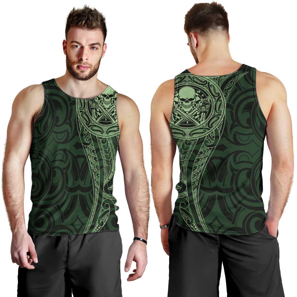 New Zealand Skull Darts Men Tank Top Aotearoa Maori Chest Tattoo Stylized Green LT14 - Polynesian Pride