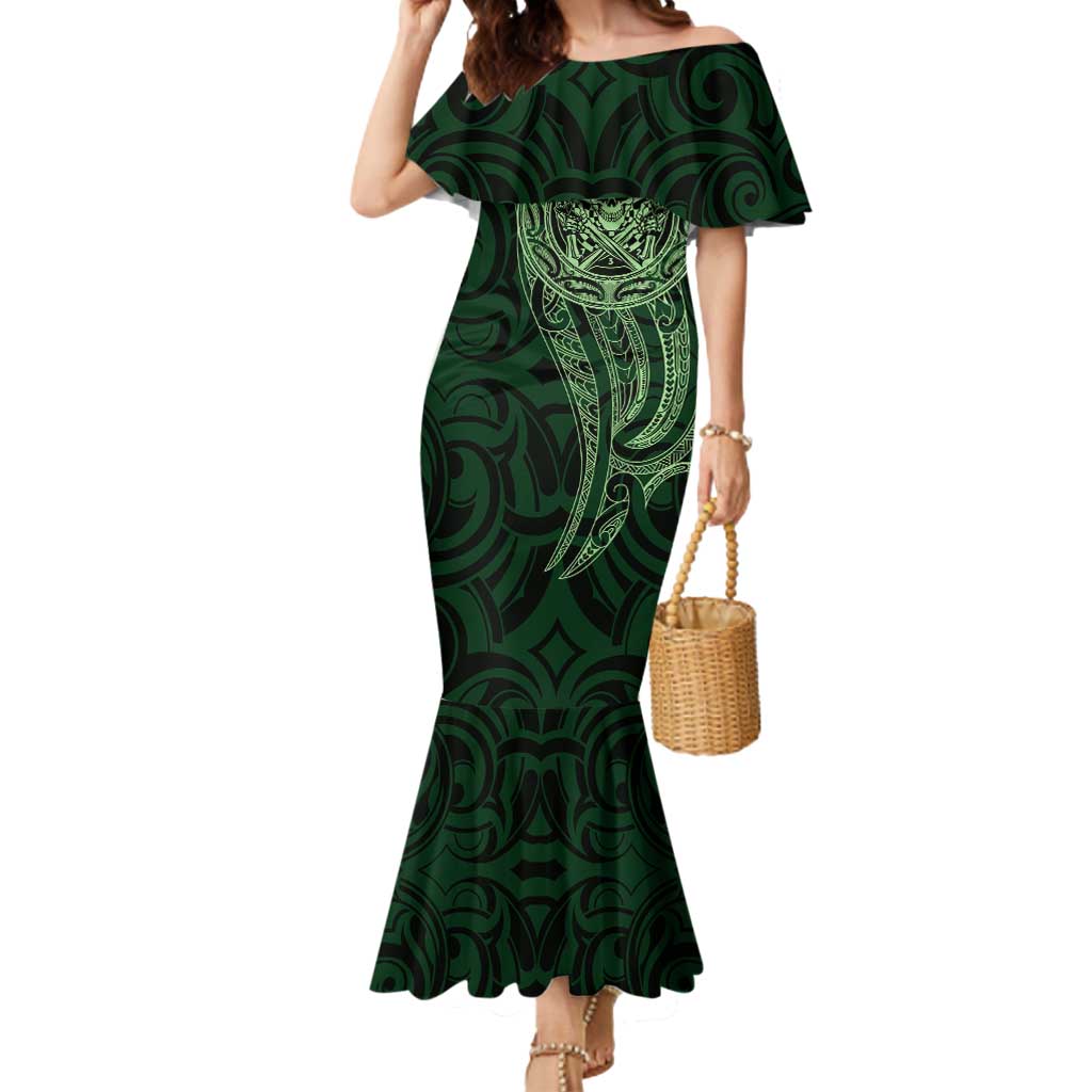 New Zealand Skull Darts Mermaid Dress Aotearoa Maori Chest Tattoo Stylized Green LT14 Women Green - Polynesian Pride