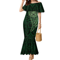 New Zealand Skull Darts Mermaid Dress Aotearoa Maori Chest Tattoo Stylized Green LT14 Women Green - Polynesian Pride