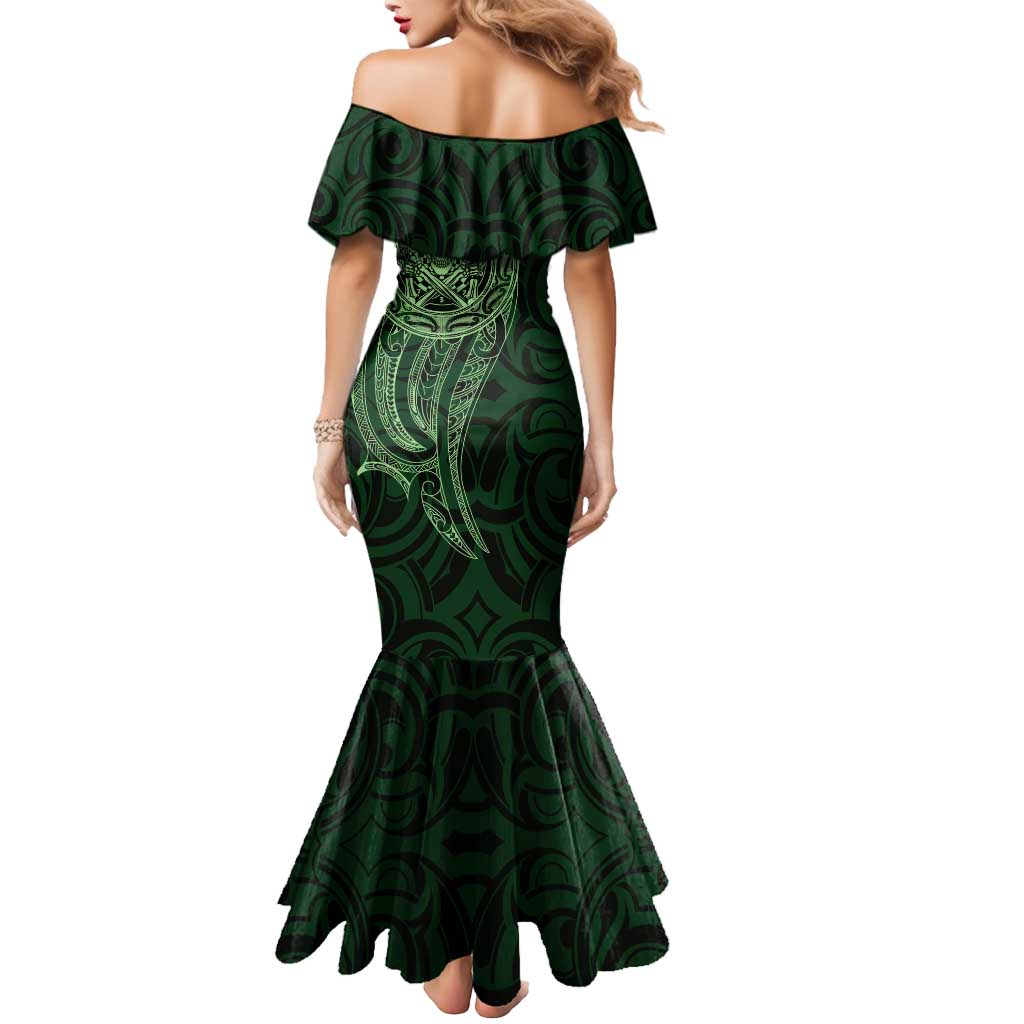 New Zealand Skull Darts Mermaid Dress Aotearoa Maori Chest Tattoo Stylized Green LT14 - Polynesian Pride