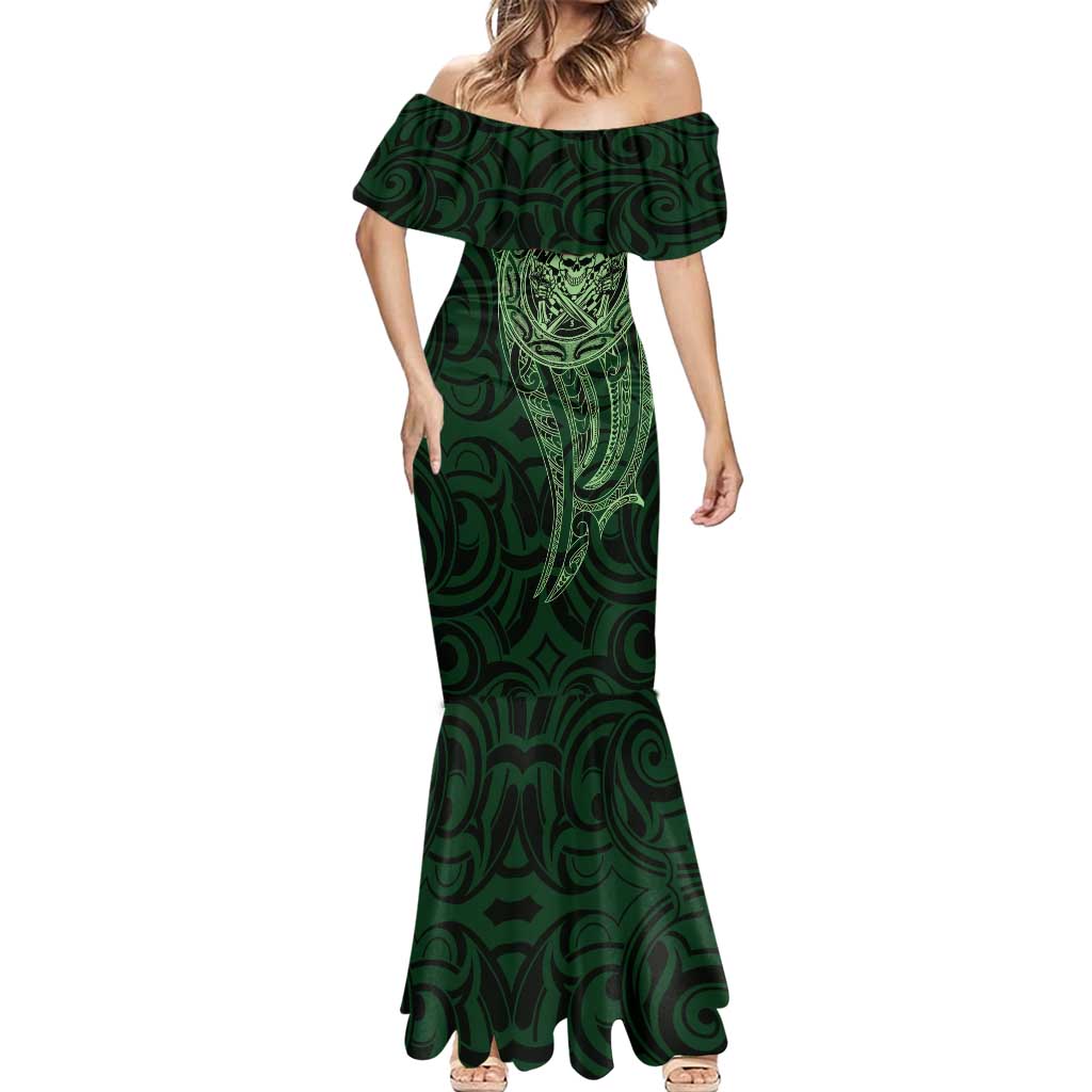 New Zealand Skull Darts Mermaid Dress Aotearoa Maori Chest Tattoo Stylized Green LT14 - Polynesian Pride