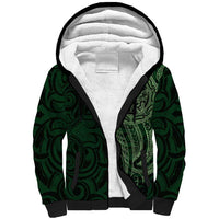 New Zealand Skull Darts Sherpa Hoodie Aotearoa Maori Chest Tattoo Stylized Green LT14 Unisex Green - Polynesian Pride