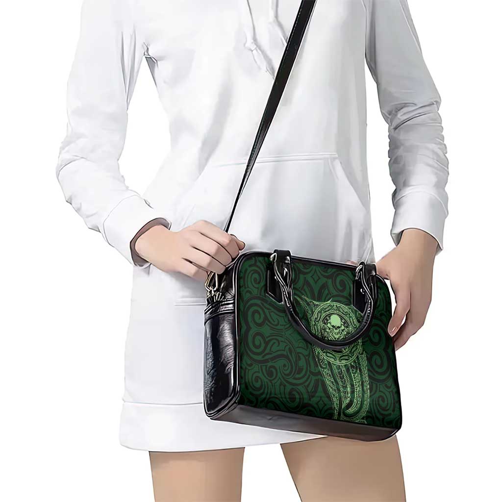 New Zealand Skull Darts Shoulder Handbag Aotearoa Maori Chest Tattoo Stylized Green - Polynesian Pride