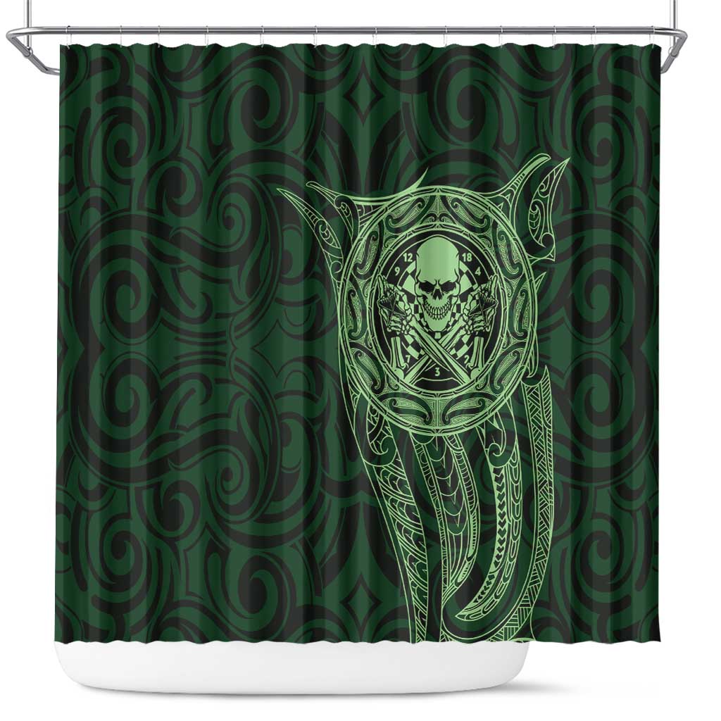 New Zealand Skull Darts Shower Curtain Aotearoa Maori Chest Tattoo Stylized Green LT14 Green - Polynesian Pride