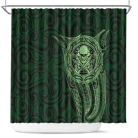 New Zealand Skull Darts Shower Curtain Aotearoa Maori Chest Tattoo Stylized Green LT14 Green - Polynesian Pride