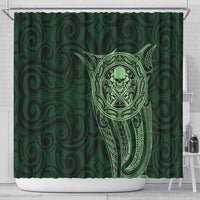 New Zealand Skull Darts Shower Curtain Aotearoa Maori Chest Tattoo Stylized Green LT14 - Polynesian Pride