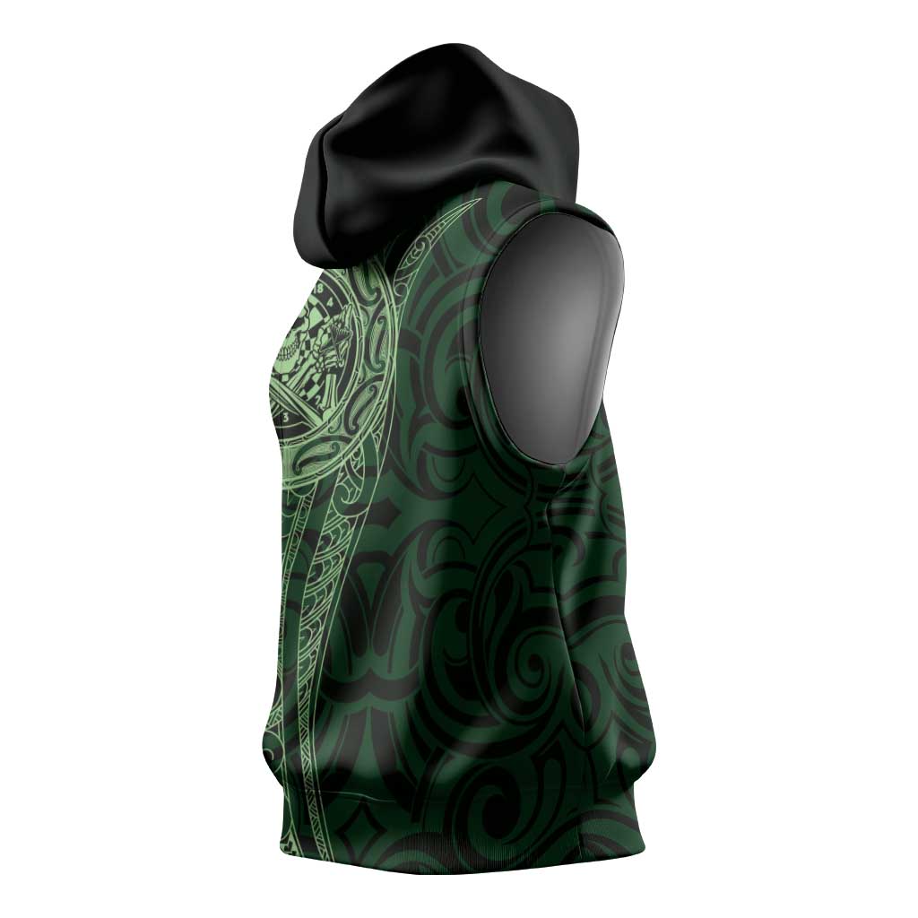 New Zealand Skull Darts Sleeveless Hoodie Aotearoa Maori Chest Tattoo Stylized Green LT14 - Polynesian Pride