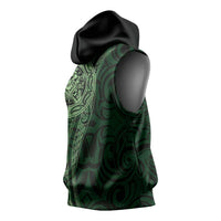 New Zealand Skull Darts Sleeveless Hoodie Aotearoa Maori Chest Tattoo Stylized Green LT14 - Polynesian Pride
