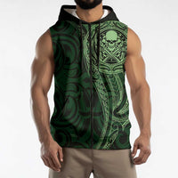New Zealand Skull Darts Sleeveless Zip Hoodie Aotearoa Maori Chest Tattoo Stylized Green LT14 - Polynesian Pride