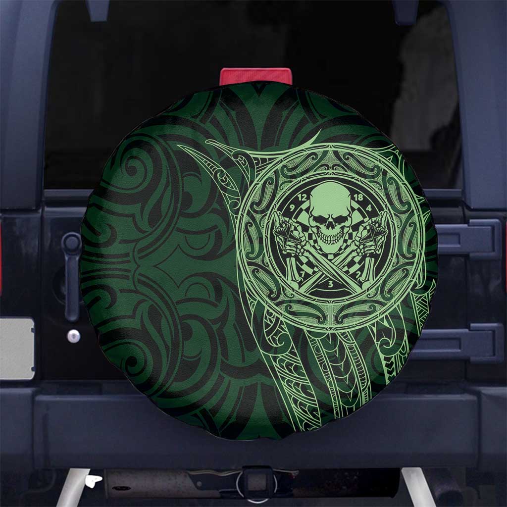 New Zealand Skull Darts Spare Tire Cover Aotearoa Maori Chest Tattoo Stylized Green LT14 No hole Green - Polynesian Pride